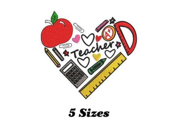 Charming Teacher Heart: A Whimsical Embroidery Design