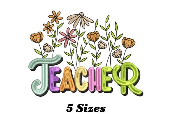 Retro Floral Teacher: A Charming Embroidery Design